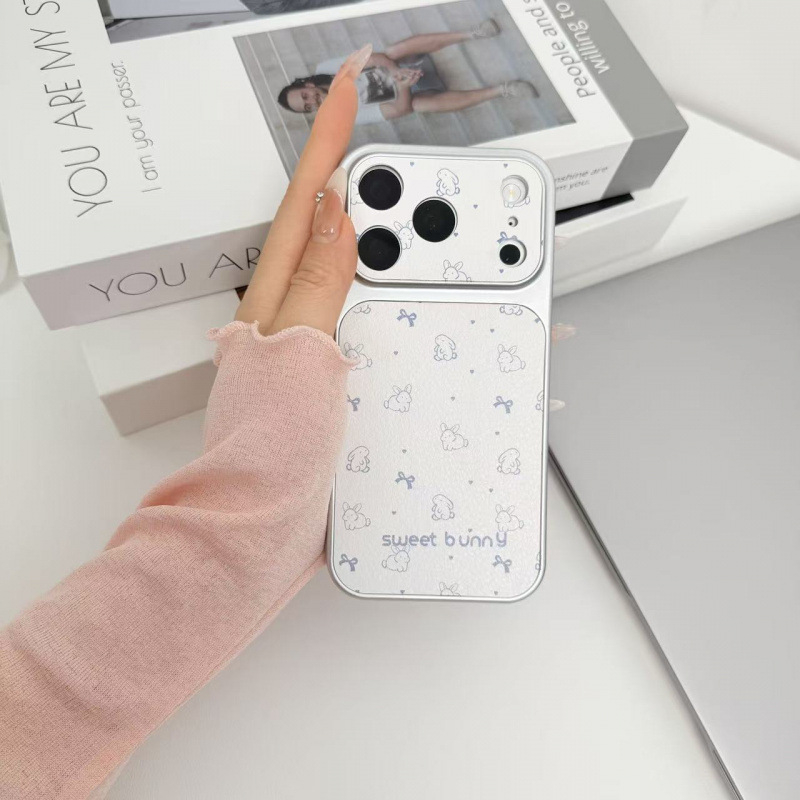 Husă pentru iPhone 17 Pro Max cu iepuraș în stil liniar coreean, care se transformă instantaneu, compatibilă cu 16 Pro/15/14/13