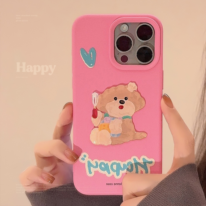 Husă pentru iPhone 14 Pro Max, în stil Ins, cu motiv de câine, roz