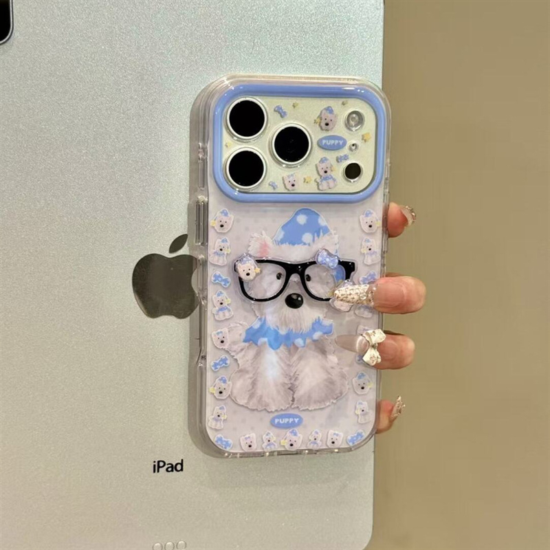 Husă de protecție pentru iPhone cu design 3D de pui de cățel, imprimare pe toată suprafața – model nou