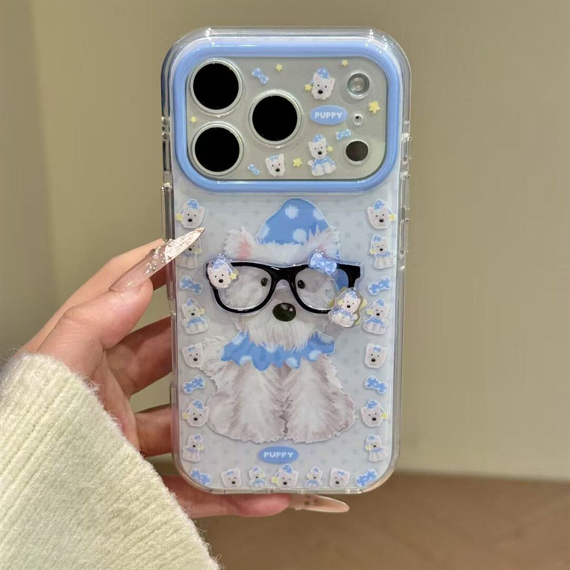 Husă de protecție pentru iPhone cu design 3D de pui de cățel, imprimare pe toată suprafața – model nou