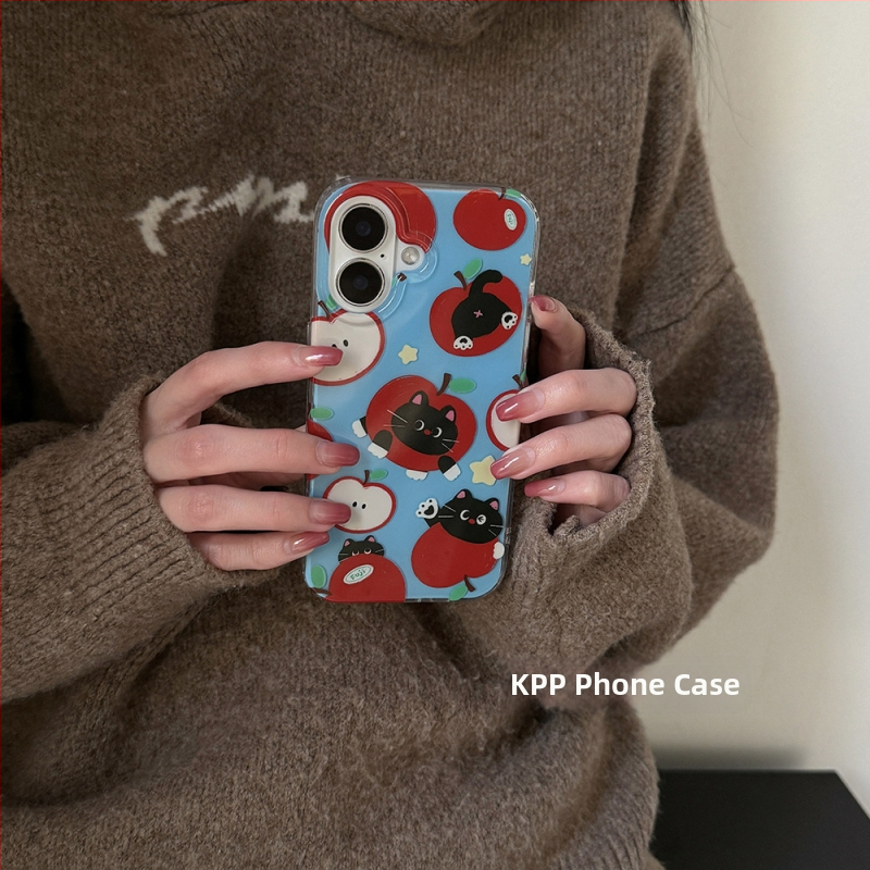 Husa protectie KPP Apple Cat în stil coreean pentru iPhone 14, 16 Pro și 16 Pro Max — gravură, silicon moale, protecție anti-cadere