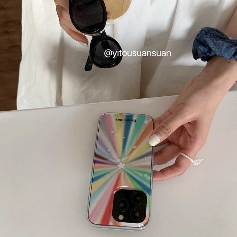 Carcasă de telefon cu design laser, stil Ins niche, finisaj argintiu placat și curcubeu de stele pentru iPhone 16