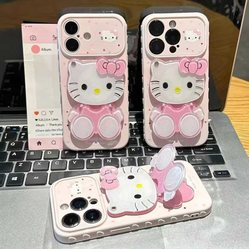 Carcasă iPhone în stil INS cu oglindă de pisică, fereastră în formă de inimă și schimbare rapidă