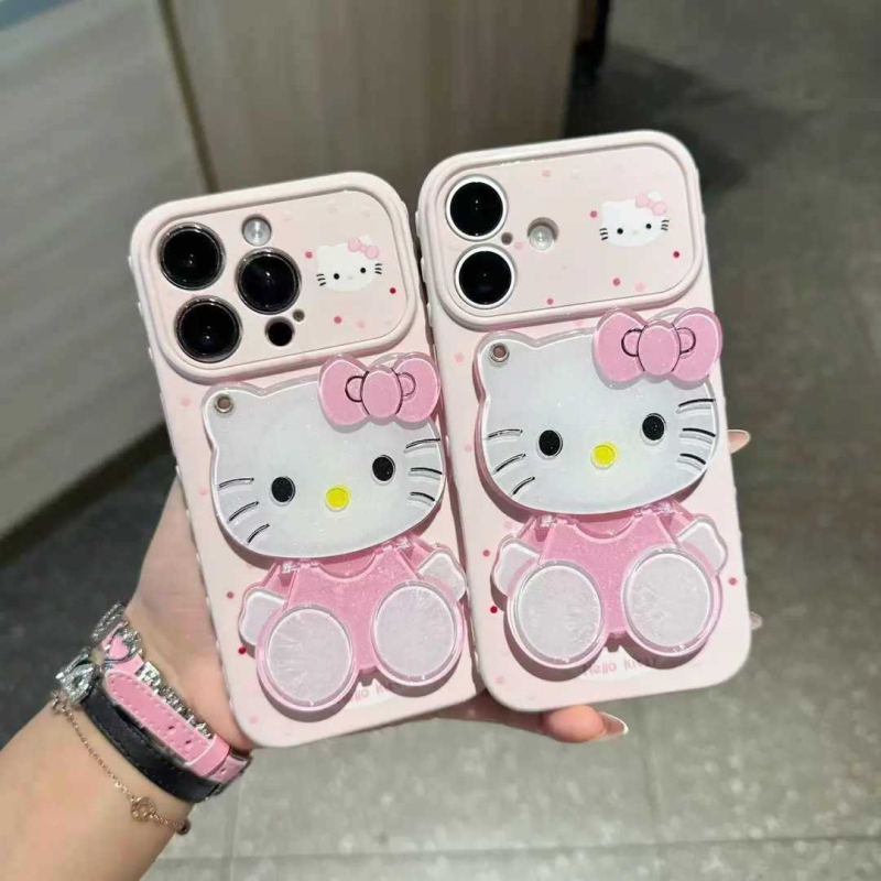 Carcasă iPhone în stil INS cu oglindă de pisică, fereastră în formă de inimă și schimbare rapidă