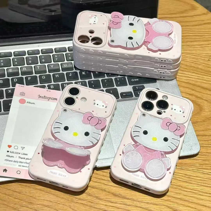 Carcasă iPhone în stil INS cu oglindă de pisică, fereastră în formă de inimă și schimbare rapidă