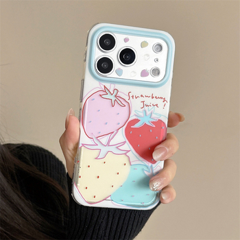 Carcasă transparentă, colorată, în stil INS, cu design de căpșună pentru iPhone 17, iPhone 16 Pro Max și iPhone 15 Pro