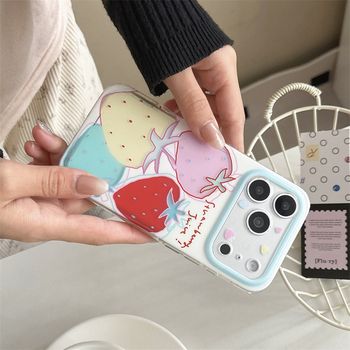 Carcasă transparentă, colorată, în stil INS, cu design de căpșună pentru iPhone 17, iPhone 16 Pro Max și iPhone 15 Pro