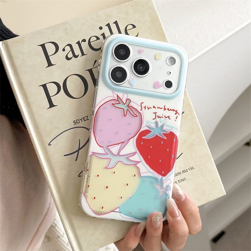 Carcasă transparentă, colorată, în stil INS, cu design de căpșună pentru iPhone 17, iPhone 16 Pro Max și iPhone 15 Pro