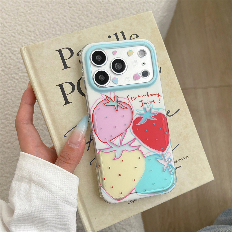 Carcasă transparentă, colorată, în stil INS, cu design de căpșună pentru iPhone 17, iPhone 16 Pro Max și iPhone 15 Pro
