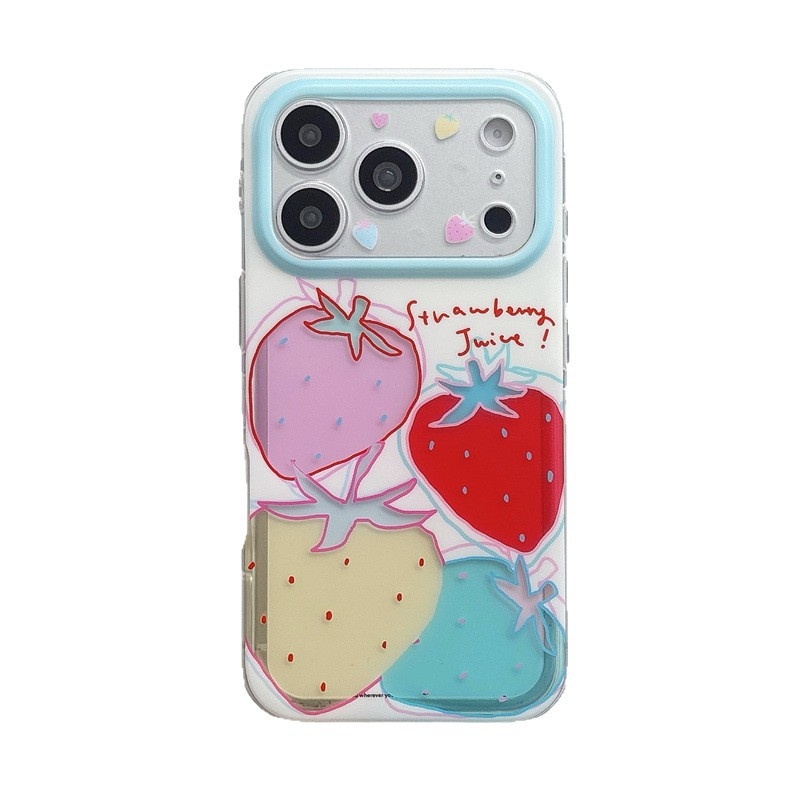 Carcasă transparentă, colorată, în stil INS, cu design de căpșună pentru iPhone 17, iPhone 16 Pro Max și iPhone 15 Pro
