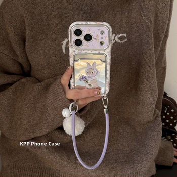 Husa iPhone KPP cu oglindă, floral mov de primăvară, iepuraș mic