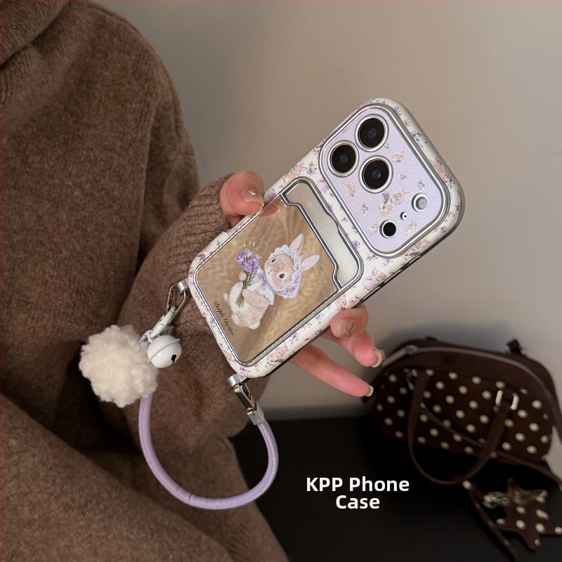 Husa iPhone KPP cu oglindă, floral mov de primăvară, iepuraș mic