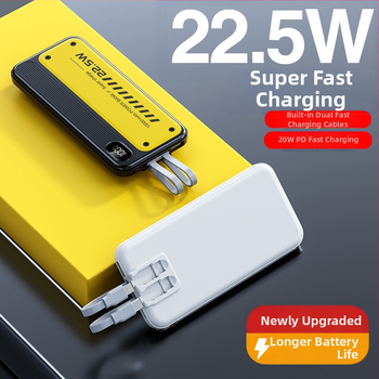 Baterie externă 20000 mAh cu încărcare rapidă bidirecțională de 22,5 W, ultra-subțire, cablu încorporat și afișaj digital