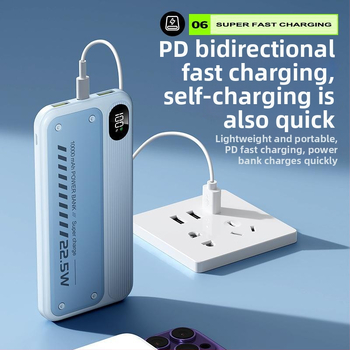 Baterie externă 20000 mAh cu încărcare rapidă bidirecțională de 22,5 W, ultra-subțire, cablu încorporat și afișaj digital