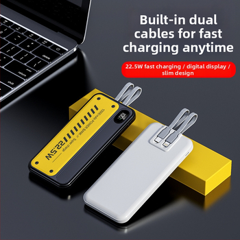 Baterie externă 20000 mAh cu încărcare rapidă bidirecțională de 22,5 W, ultra-subțire, cablu încorporat și afișaj digital