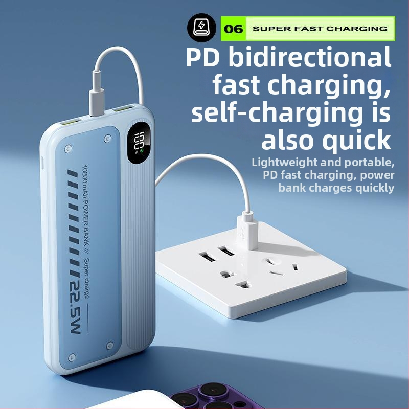 22,5 W obojsmerná rýchlonabíjacia powerbanka, ultratenká, 20 000 mAh, vstavaný kábel, digitálny displej