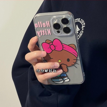 Husa KT Cat pentru telefon, în stil Instagram, din piele neagră, pentru iPhone 14 Pro Max
