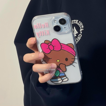 Husa KT Cat pentru telefon, în stil Instagram, din piele neagră, pentru iPhone 14 Pro Max