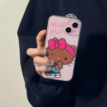 Husa KT Cat pentru telefon, în stil Instagram, din piele neagră, pentru iPhone 14 Pro Max