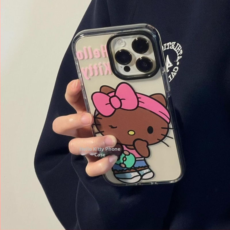Husa KT Cat pentru telefon, în stil Instagram, din piele neagră, pentru iPhone 14 Pro Max