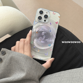 WOOWOOWOO husă stil Instagram de nișă, gradient mov, dublu strat, model spiral cu fluture, pentru iPhone 15