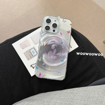 WOOWOOWOO husă stil Instagram de nișă, gradient mov, dublu strat, model spiral cu fluture, pentru iPhone 15