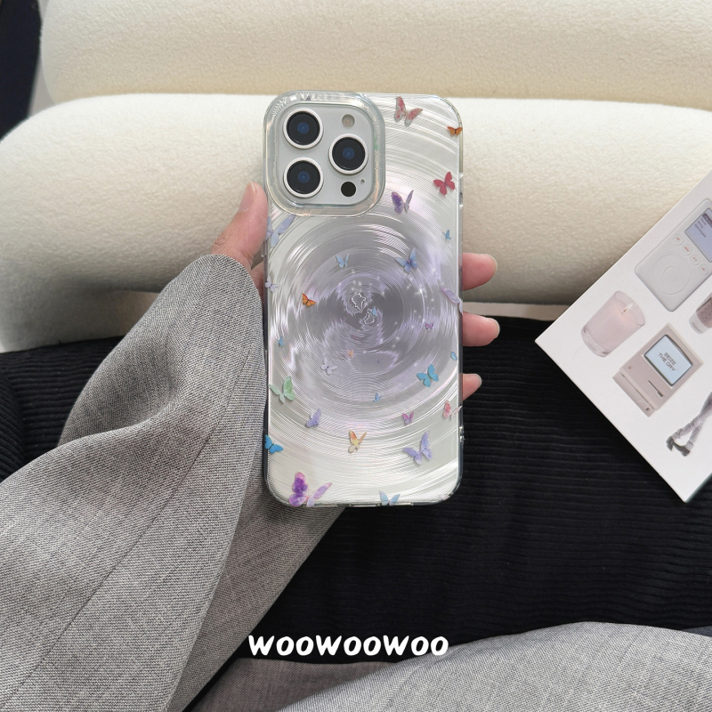 WOOWOOWOO husă stil Instagram de nișă, gradient mov, dublu strat, model spiral cu fluture, pentru iPhone 15