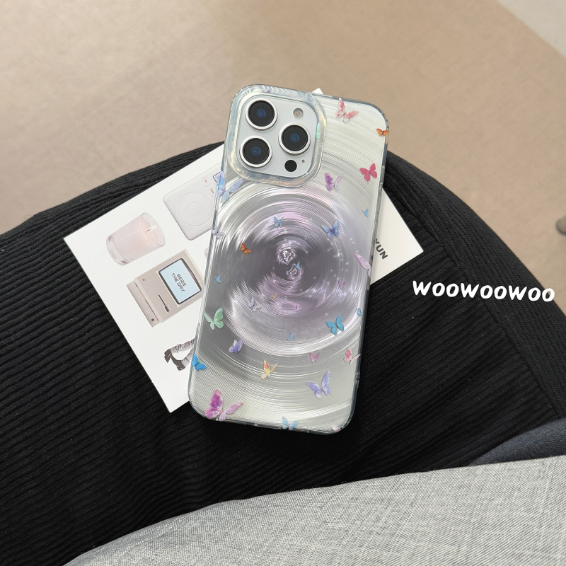 WOOWOOWOO husă stil Instagram de nișă, gradient mov, dublu strat, model spiral cu fluture, pentru iPhone 15