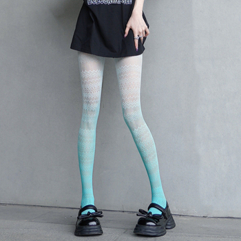 Ciorapi din plasă în gradient cu model jacquard decupat, stil Lolita japonez, culori dulci
