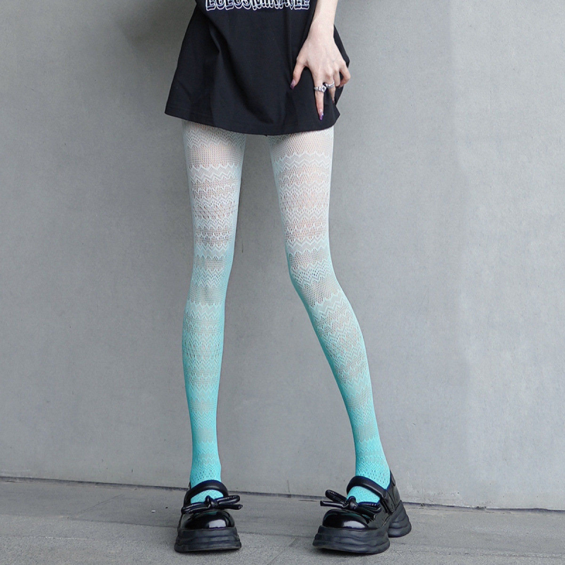 Ciorapi din plasă în gradient cu model jacquard decupat, stil Lolita japonez, culori dulci