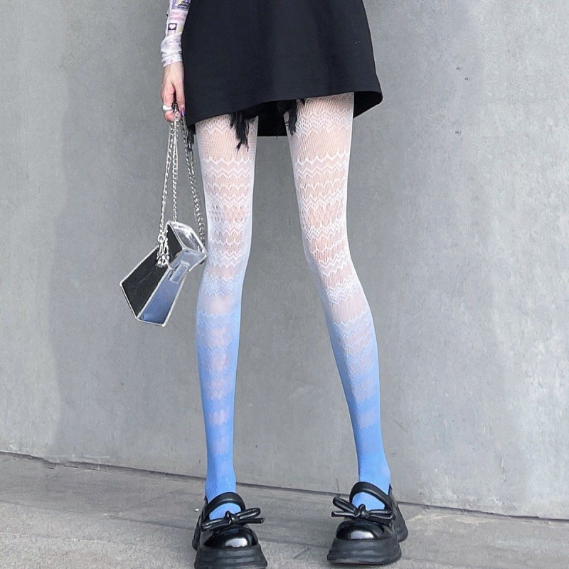 Ciorapi din plasă în gradient cu model jacquard decupat, stil Lolita japonez, culori dulci