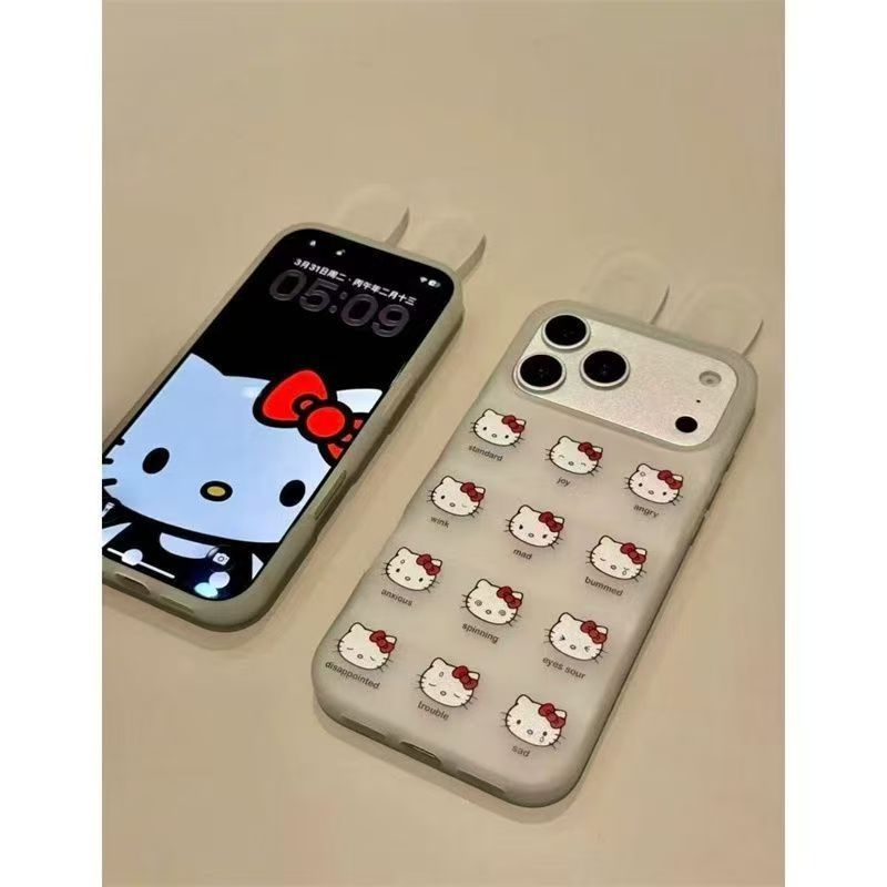 Carcasă pentru telefon cu urechi de iepure, stil KT pisică, compatibilă cu iPhone 17 Pro Max și modelele 16/15/14
