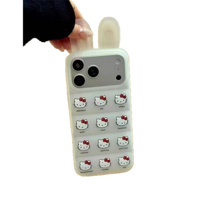 Carcasă pentru telefon cu urechi de iepure, stil KT pisică, compatibilă cu iPhone 17 Pro Max și modelele 16/15/14