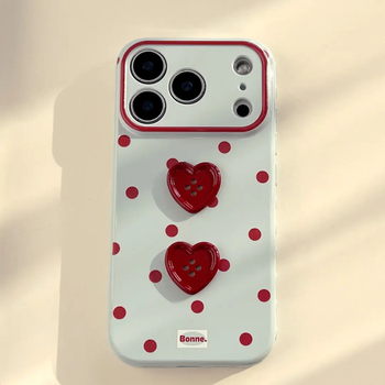Husă pentru iPhone cu buline roșii 3D în formă de inimă — protecție anti-cadere, carcasă moale, stil Ins, design feminin
