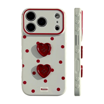 Husă pentru iPhone cu buline roșii 3D în formă de inimă — protecție anti-cadere, carcasă moale, stil Ins, design feminin