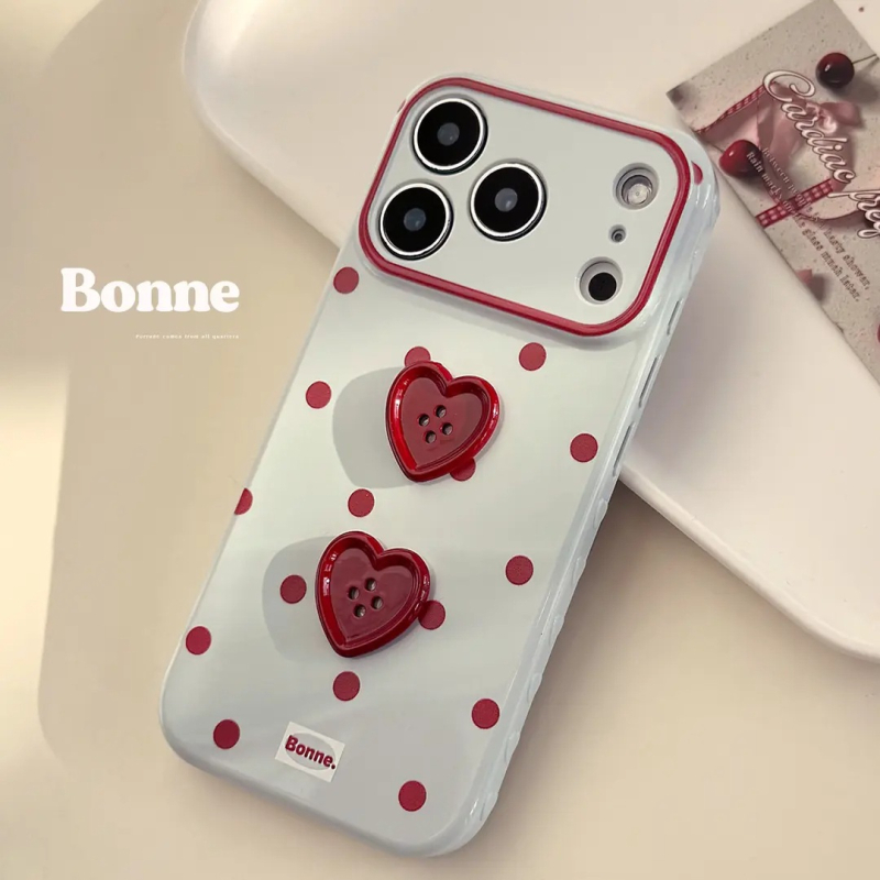 Husă pentru iPhone cu buline roșii 3D în formă de inimă — protecție anti-cadere, carcasă moale, stil Ins, design feminin