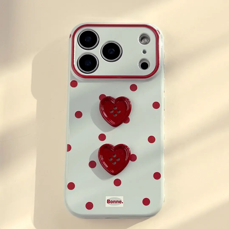 Husă pentru iPhone cu buline roșii 3D în formă de inimă — protecție anti-cadere, carcasă moale, stil Ins, design feminin