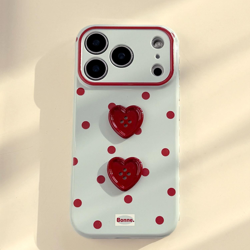 Husă pentru iPhone cu buline roșii 3D în formă de inimă — protecție anti-cadere, carcasă moale, stil Ins, design feminin