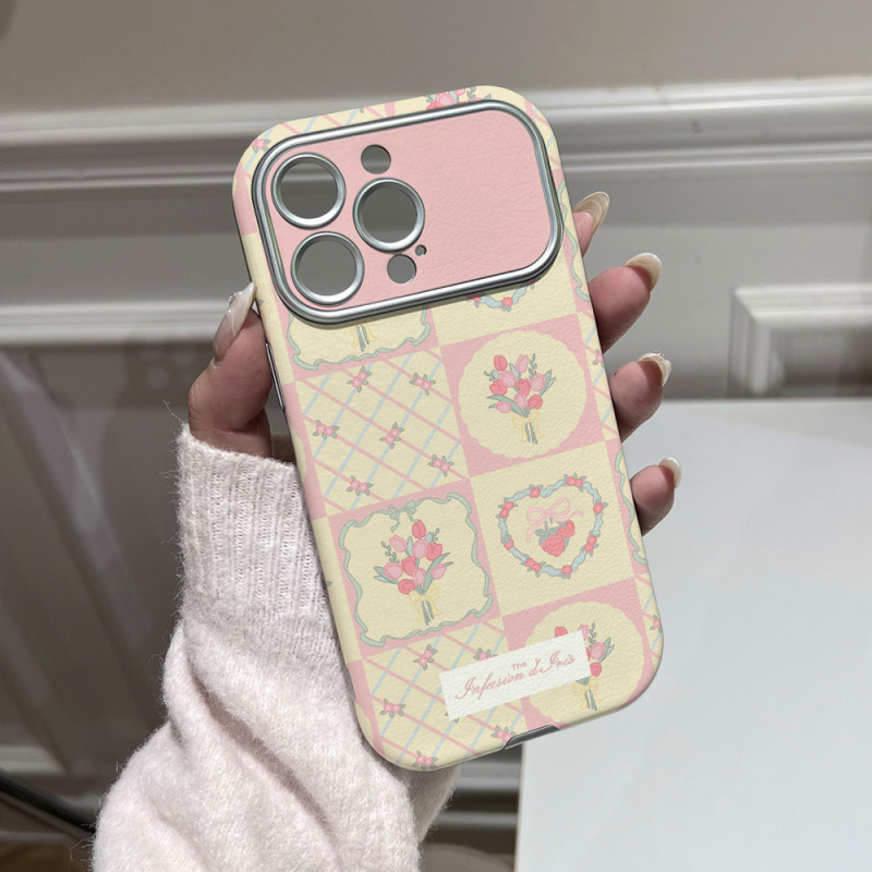 Husă TPU moale în stil Ins, cu model lalele roz și galbene, cu fereastră mare, pentru iPhone 17 și iPhone 16.