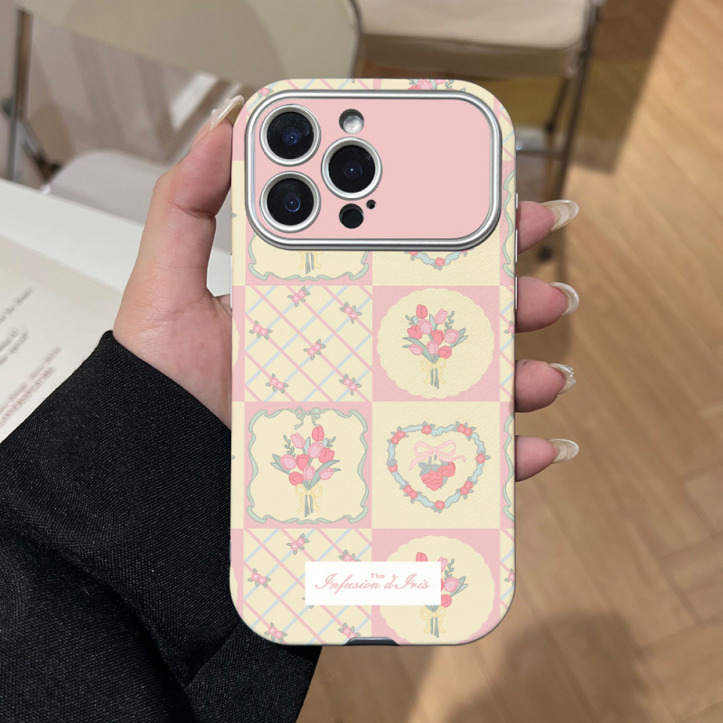 Husă TPU moale în stil Ins, cu model lalele roz și galbene, cu fereastră mare, pentru iPhone 17 și iPhone 16.