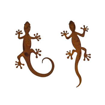 Decor mural metalic în nuanțe ruginii, gecko, sculptură de grădină