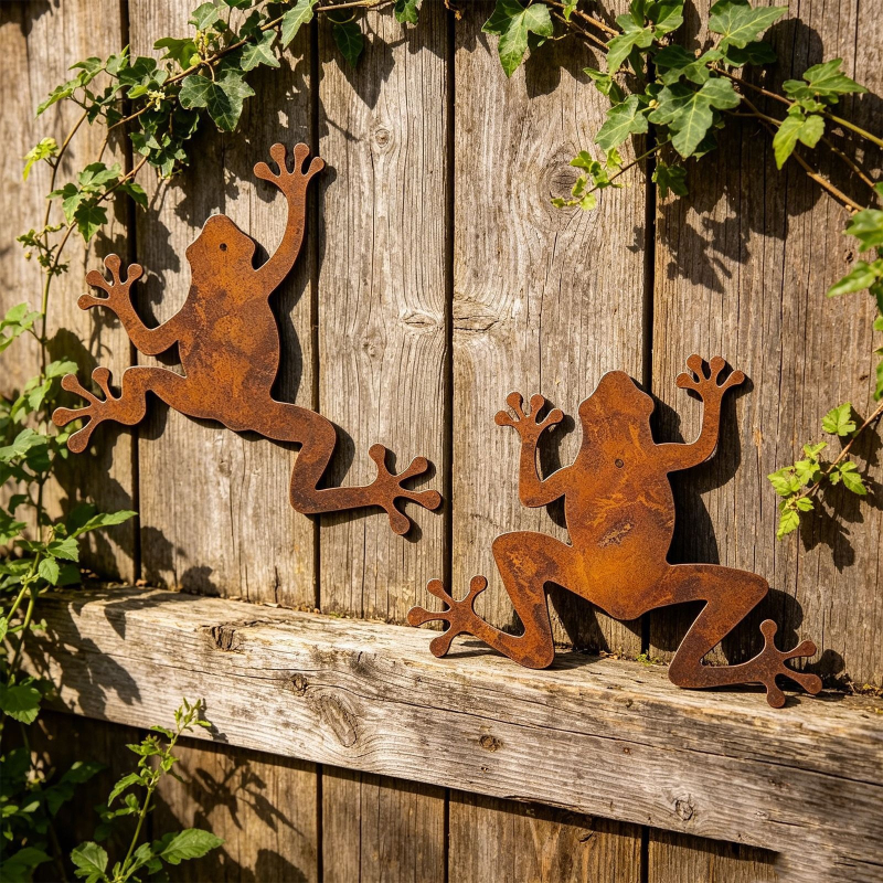 Decor mural metalic în nuanțe ruginii, gecko, sculptură de grădină