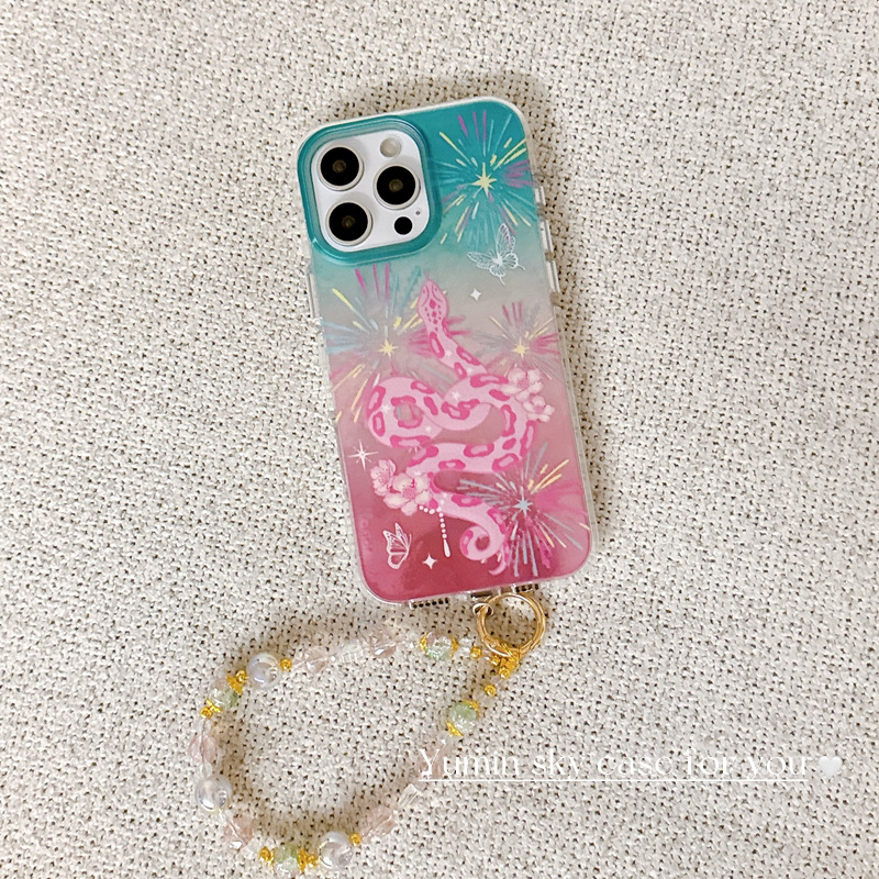 Husă pentru iPhone 15 Pro Max în stil chinezesc, șarpe cu artificii în gradient