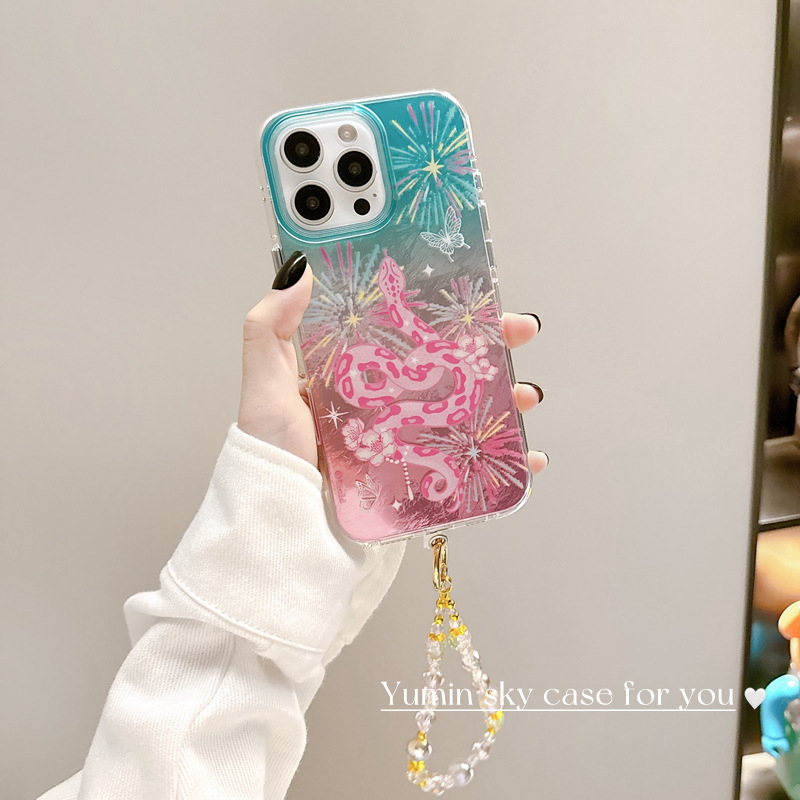 Husă pentru iPhone 15 Pro Max în stil chinezesc, șarpe cu artificii în gradient