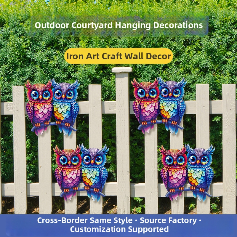 Decor pentru gard cu bufniță, stil american country, pentru exterior, artă metalică