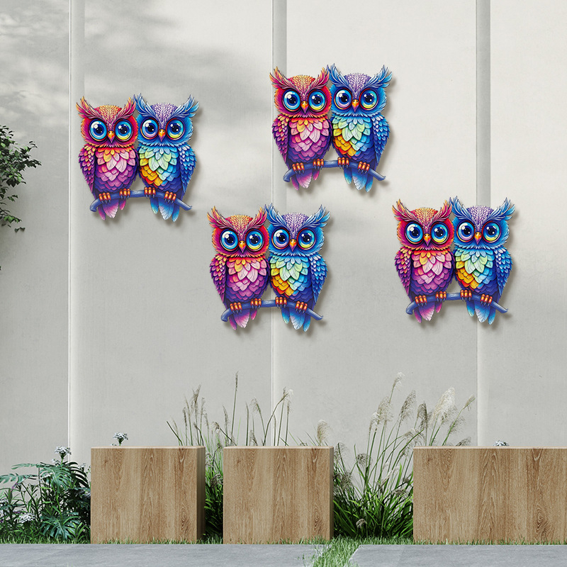 Decor pentru gard cu bufniță, stil american country, pentru exterior, artă metalică