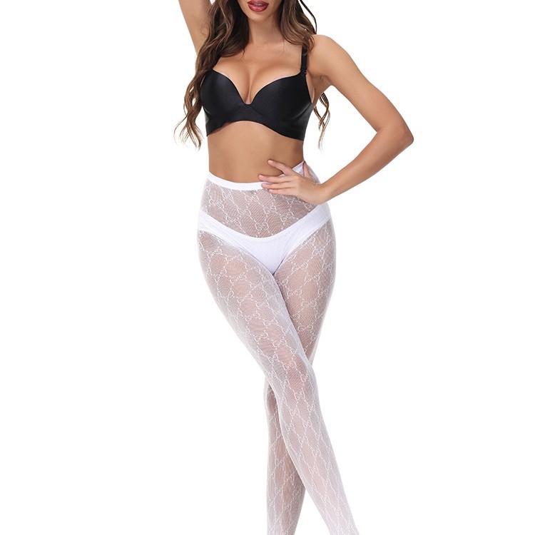 Dresuri negre din nylon cu jacquard decupat și motiv cu litere engleze, 3071