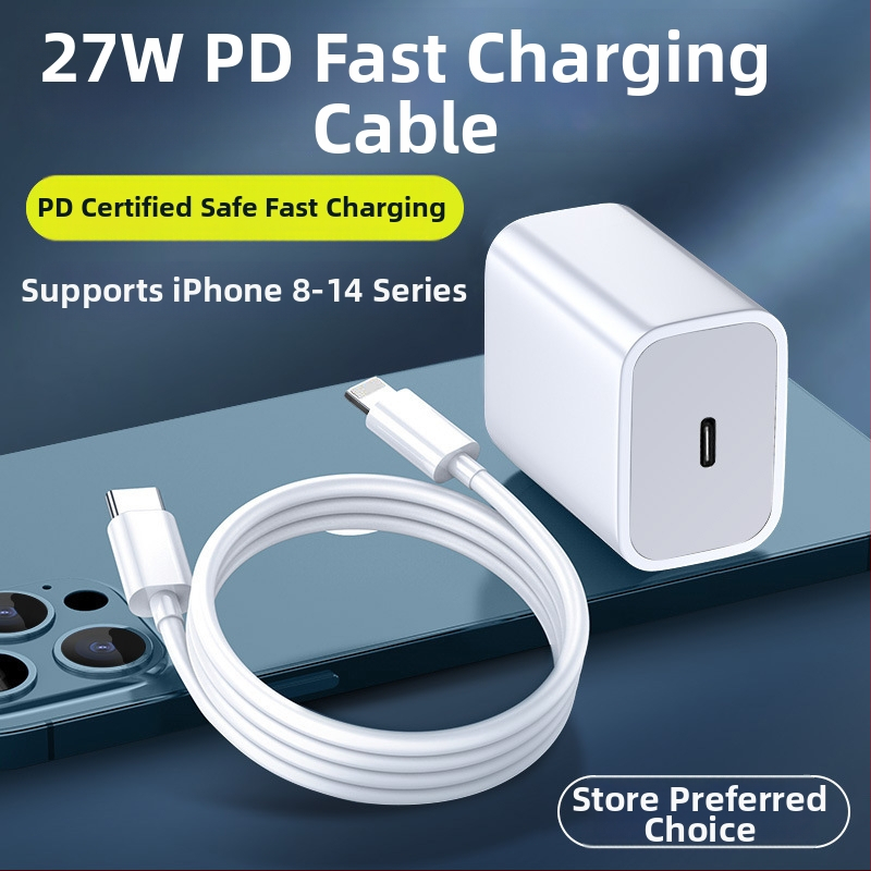 Set cabluri PD27W de încărcare rapidă pentru iPhone 13/12 — cablu date Lightning și USB-C