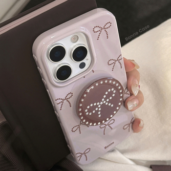 Carcasă TPU în stil Insta pentru iPhone 14 Pro Max, fundă gri-lilac, cu suport placat cu aur