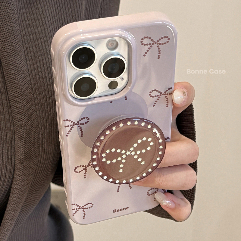 Carcasă TPU în stil Insta pentru iPhone 14 Pro Max, fundă gri-lilac, cu suport placat cu aur
